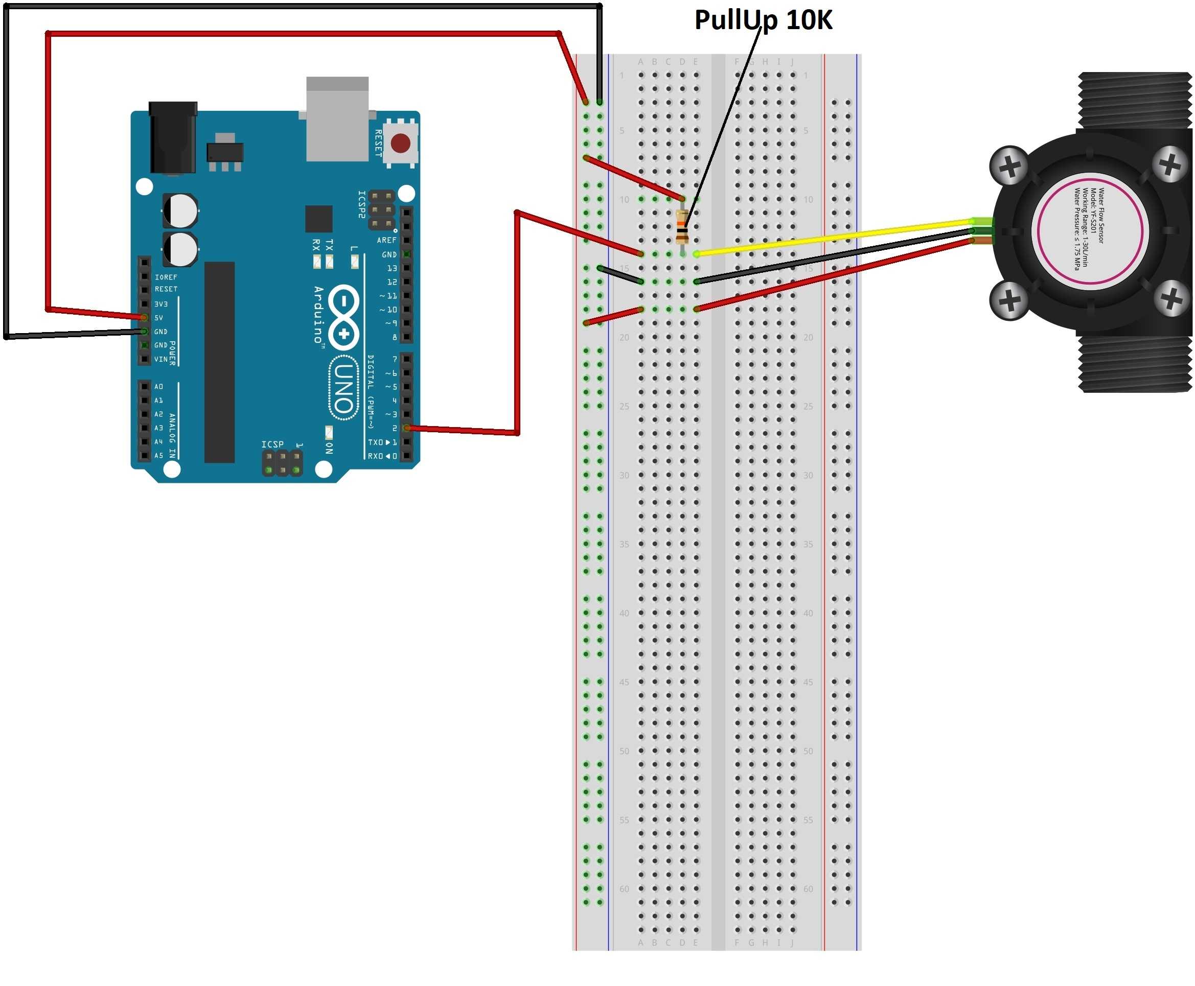 Flow sensor 0.36l/min, YFS401, 120 degrees